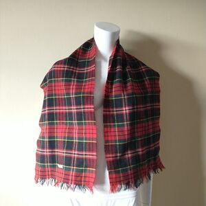 Vtg Jaeger Scarf Multicolor Plaid Great Britain 100%Wool Fringe Lightweigh 11x48